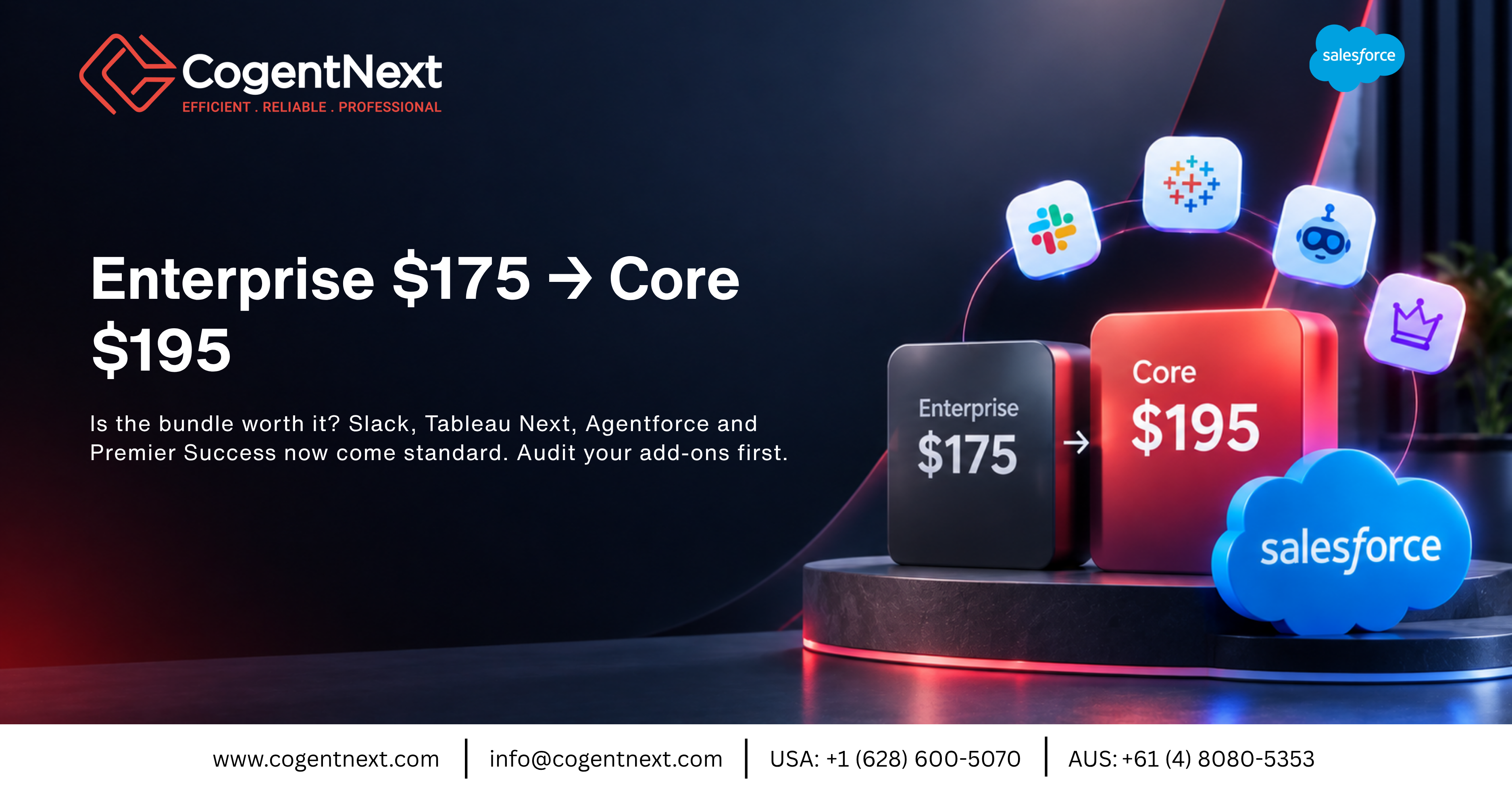 Salesforce Enterprise $175 to Core $195 price comparison